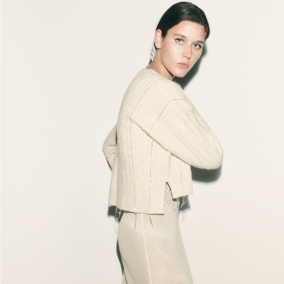 Zara Ecru Rhinestone Openwork Knit Sweater - Picture 13 of 17